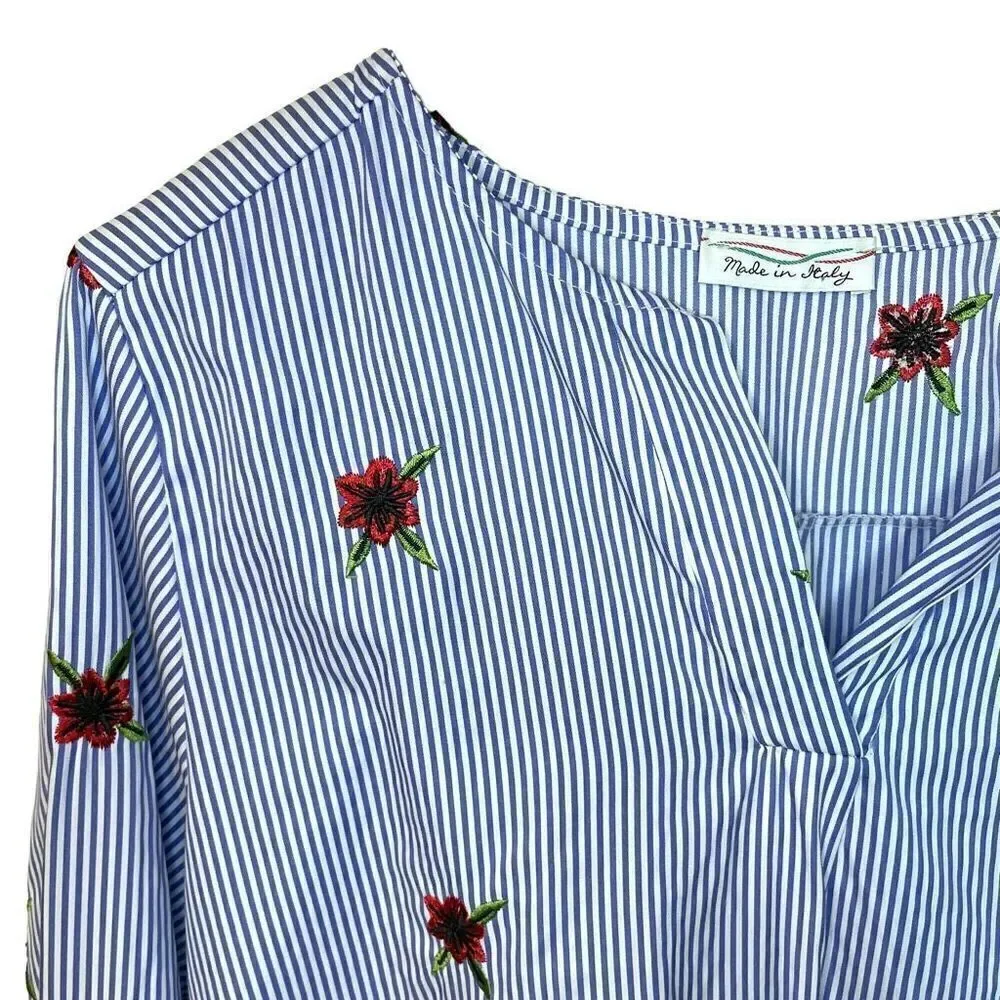 Striped Split Neck Top Made in Italy - Picture 3 of 8